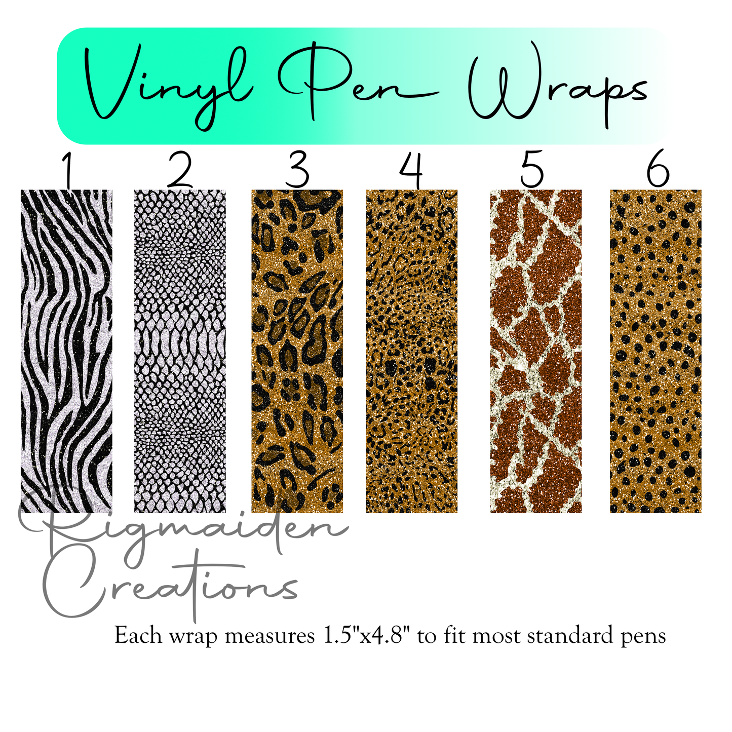 Faux Glitter Animal Print Pen Wraps