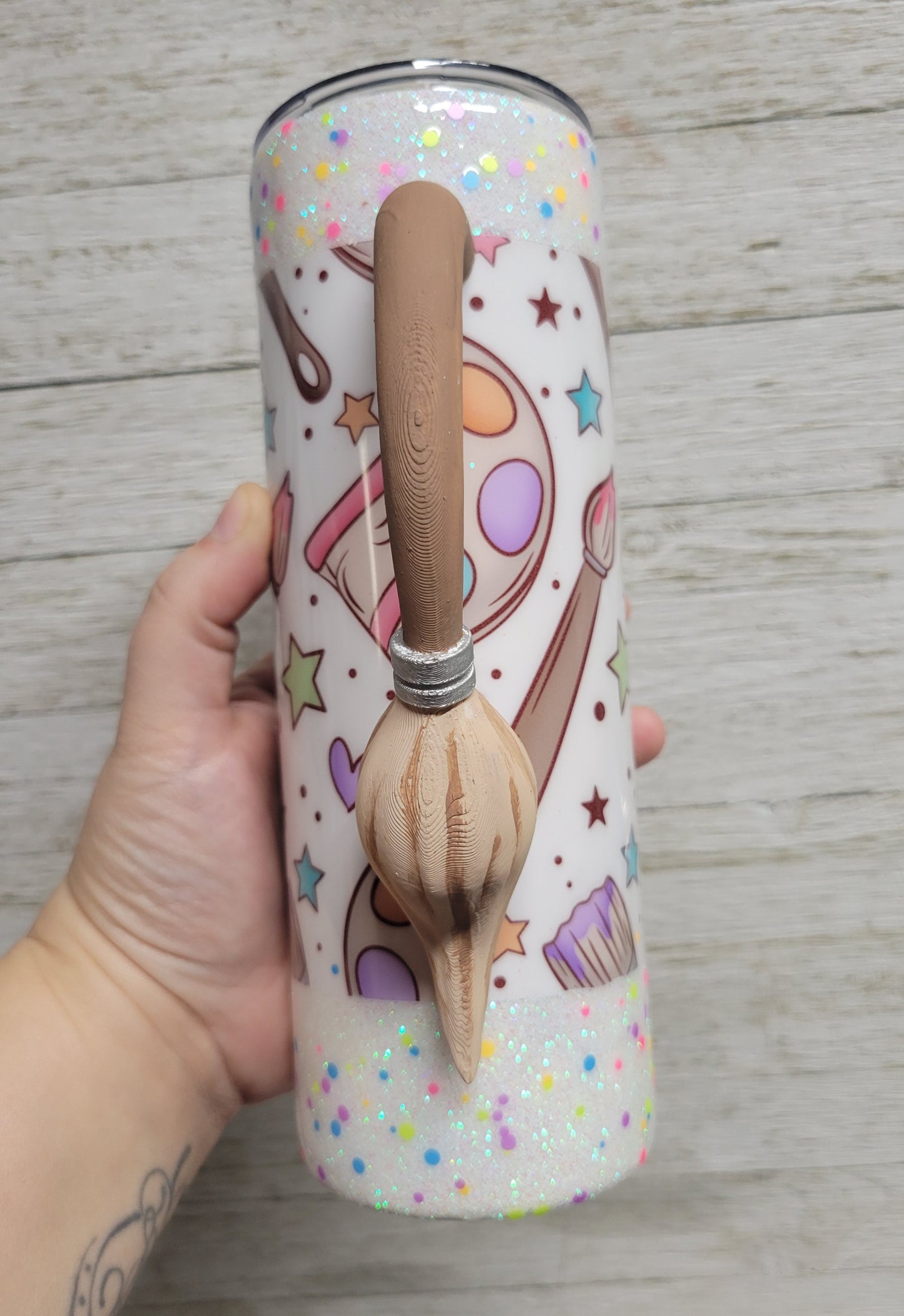 MADE TO ORDER Artist Tumbler with 3D Paintbrush Handle