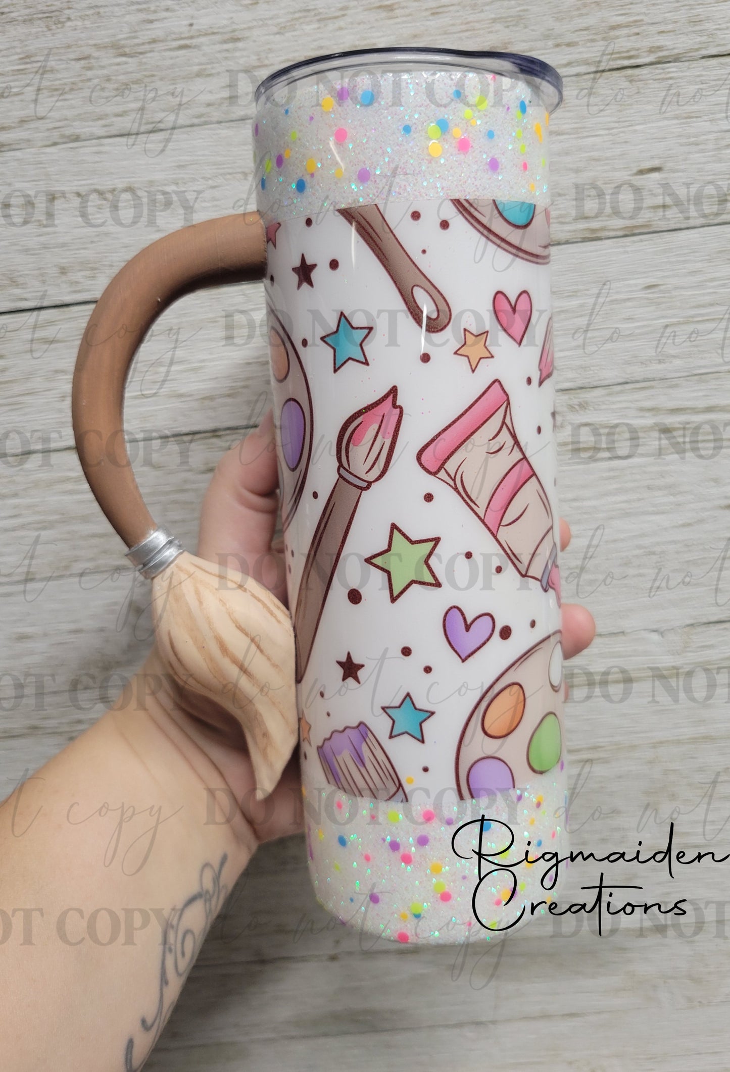 MADE TO ORDER Artist Tumbler with 3D Paintbrush Handle