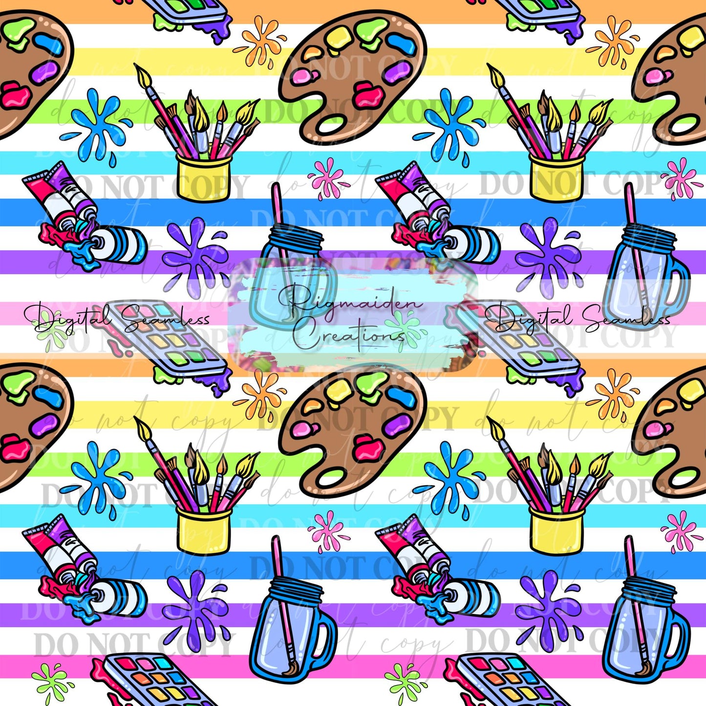 Artist Splatter Rainbow Stripes Seamless Digital PNG