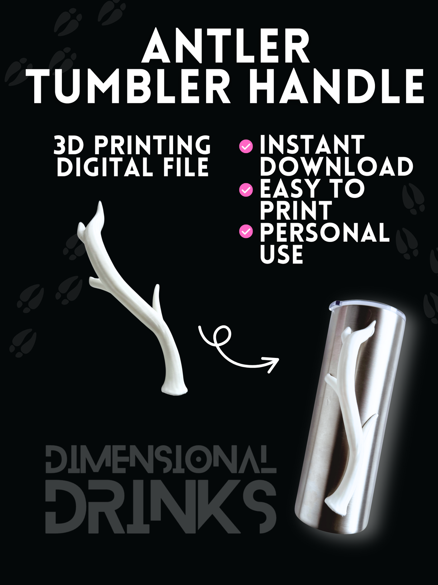 Antler Tumbler Handle Digital STL File