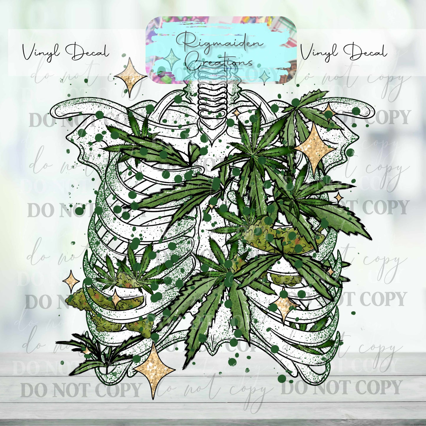 Skeleton Rib Cage Weed Vinyl Decal