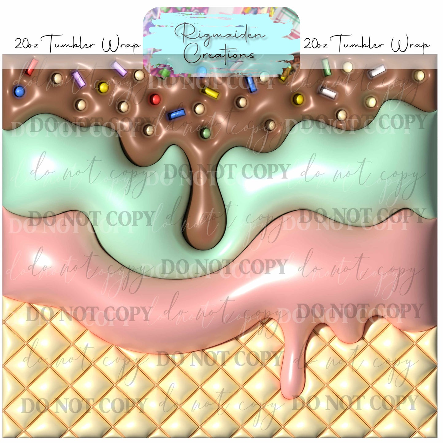 Ice Cream Puffy 3D Effect - 20oz Tumbler Wrap {Multiple}