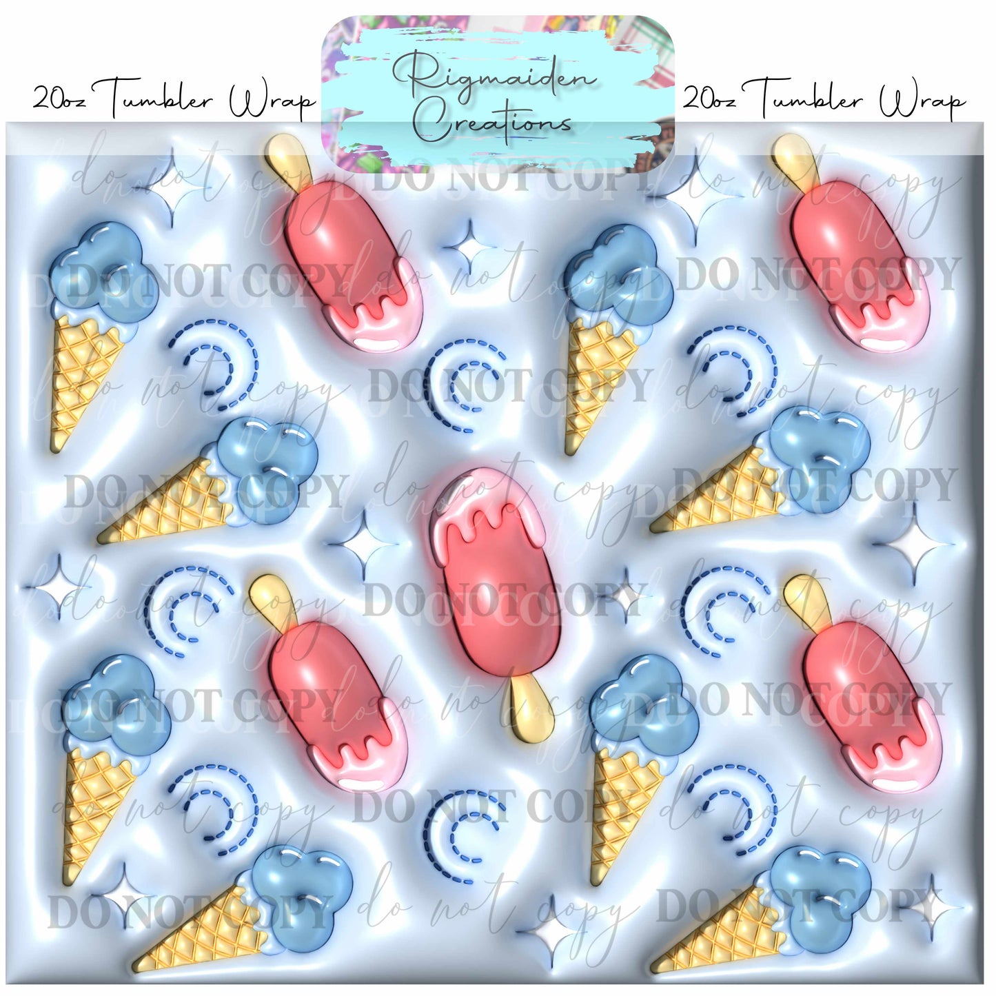 Ice Cream Puffy 3D Effect - 20oz Tumbler Wrap {Multiple}