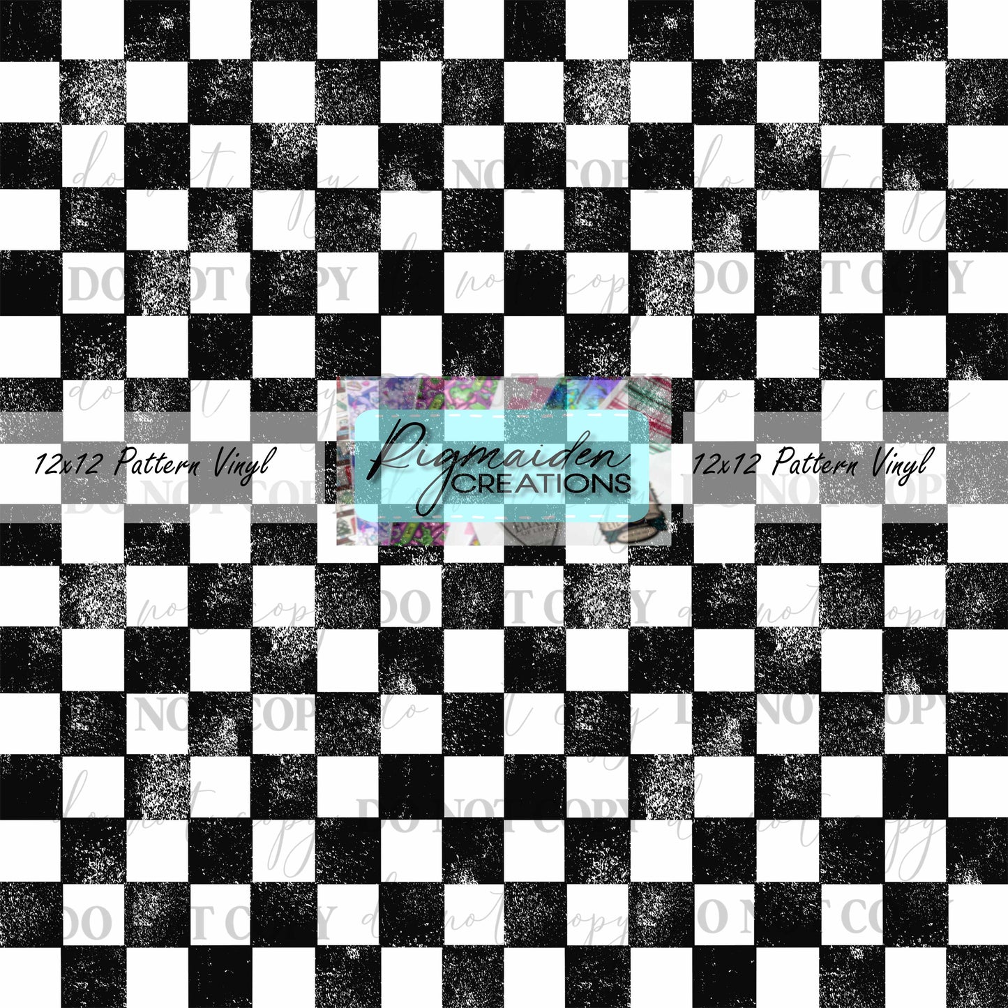 Black Grunge Distressed Checkered Vinyl