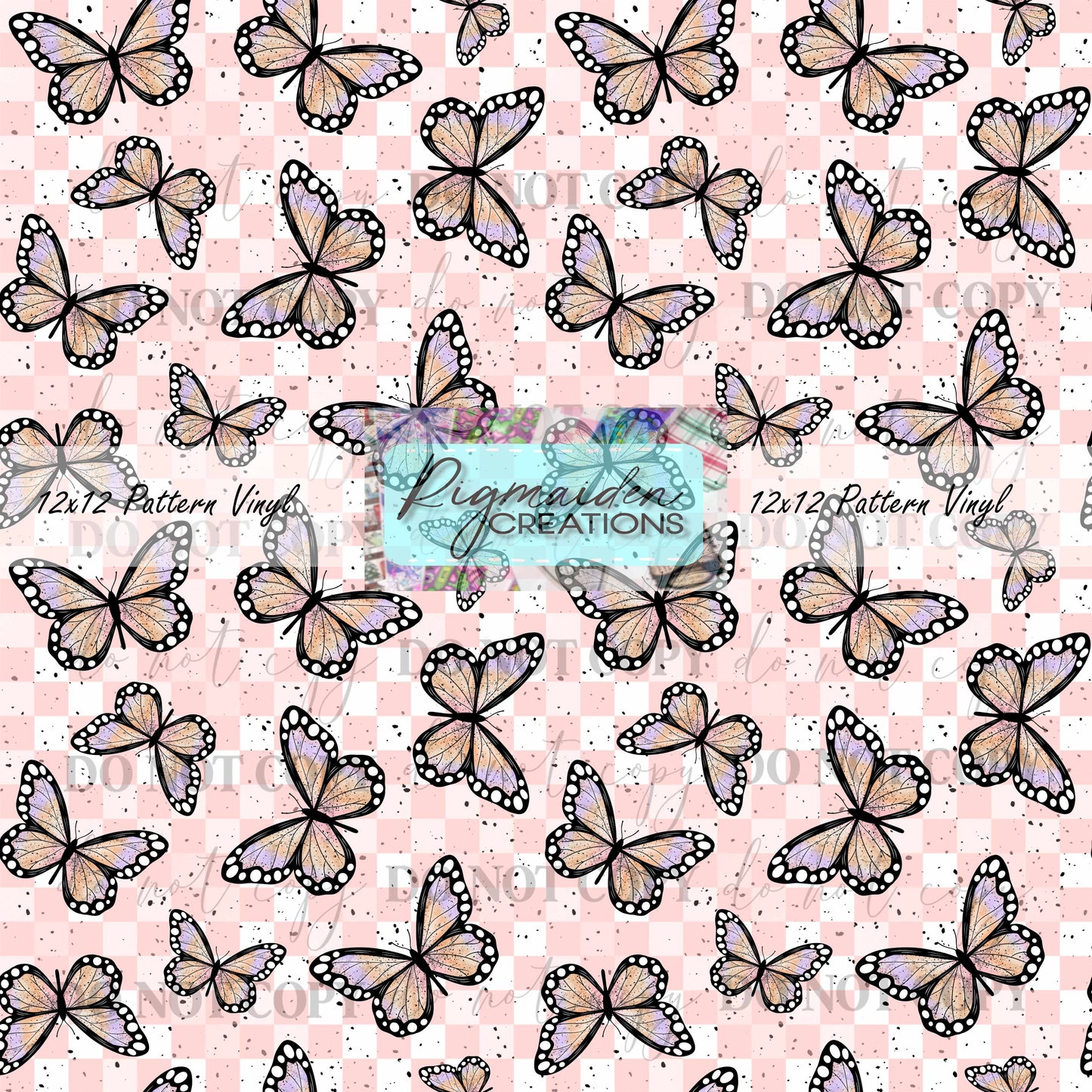 Pink Checkered Butterflies Vinyl