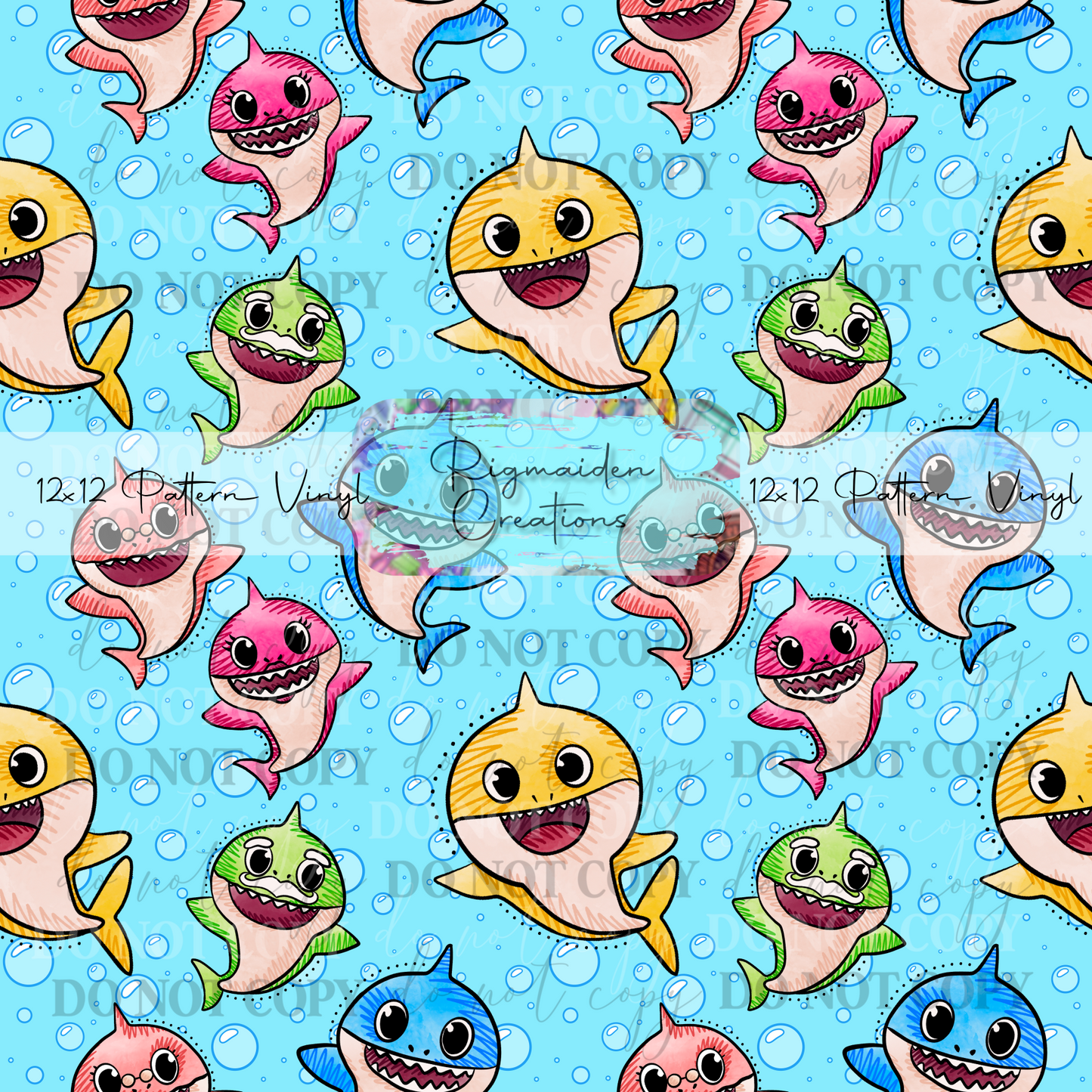 Baby Shark Blue Background Seamless Digital PNG