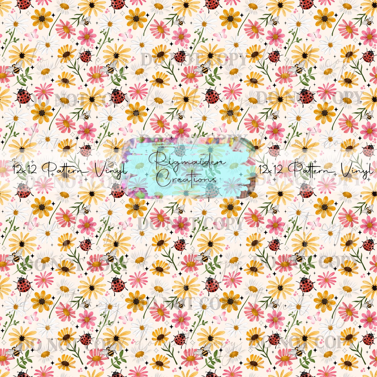 Ladybugs And Pastel Flowers Vinyl