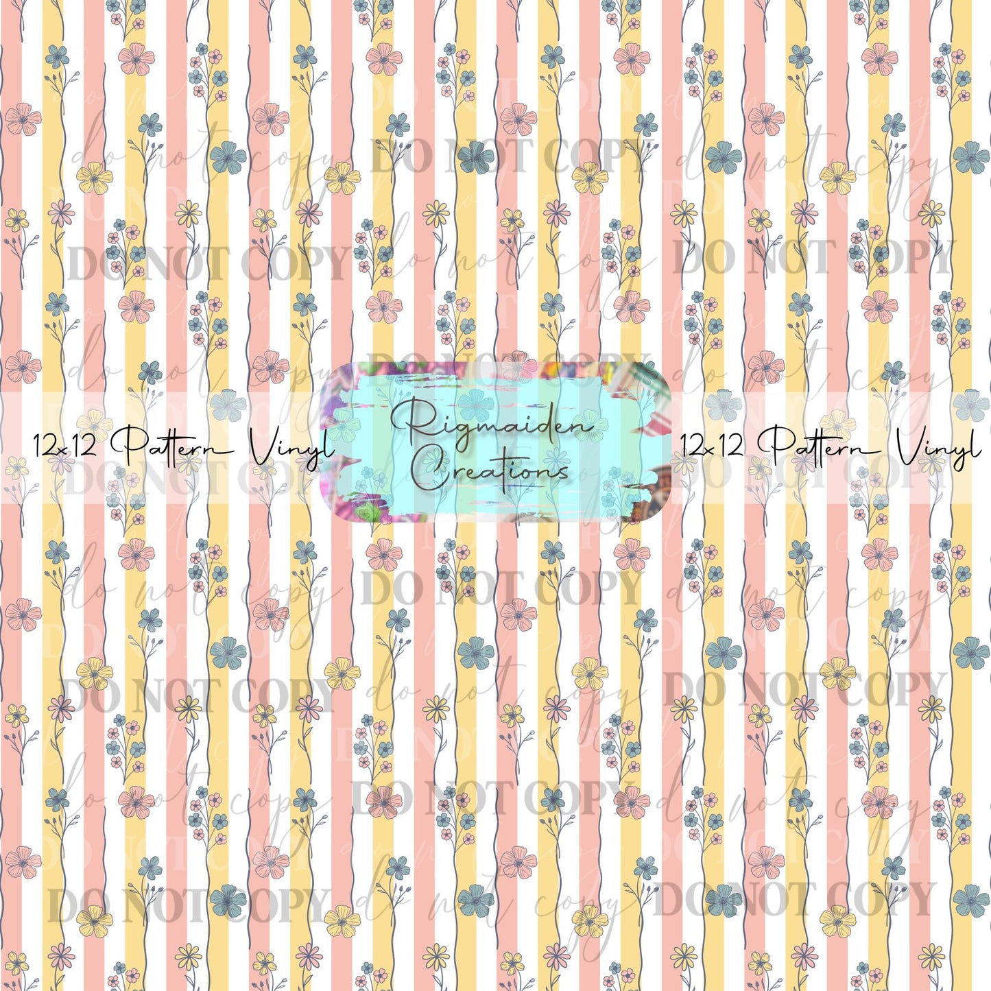 Salmon and Yellow Striped Floral Vinyl