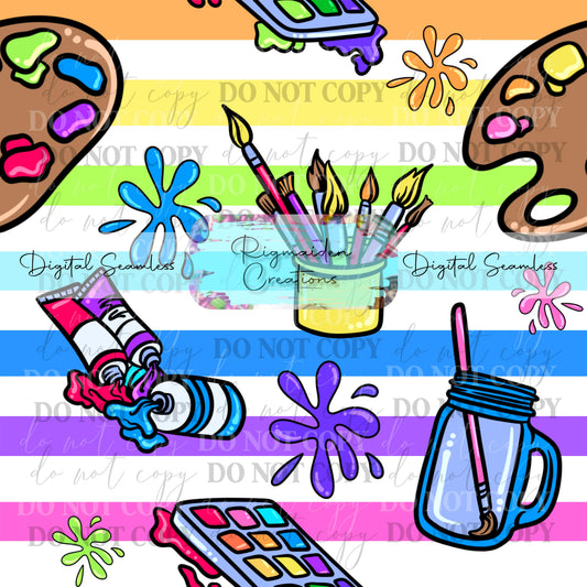 Artist Splatter Rainbow Stripes Seamless Digital PNG