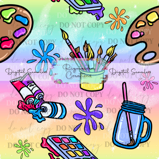 Artist Splatter Rainbow Gradient Seamless Digital PNG