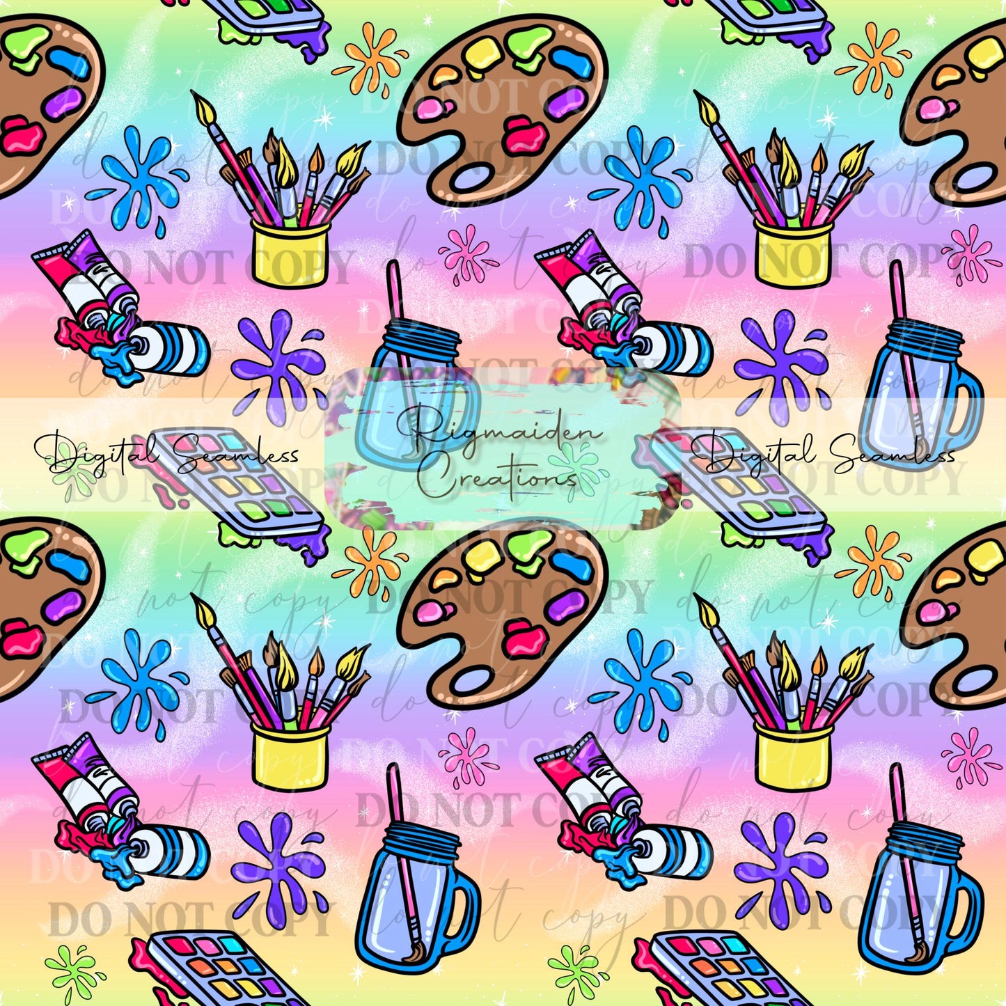 Artist Splatter Rainbow Gradient Seamless Digital PNG