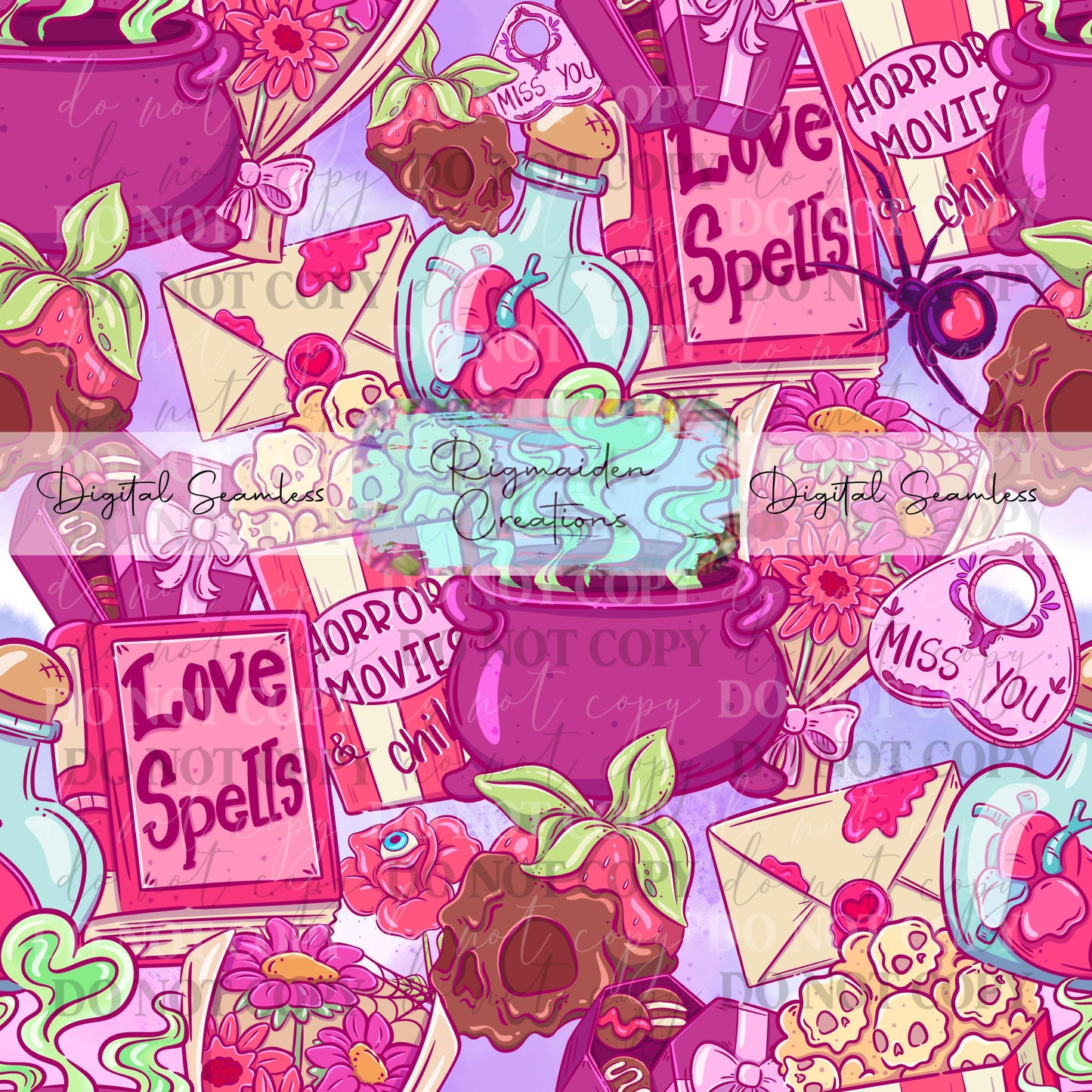 Creepy Valentine's Sweets Seamless Digital PNG