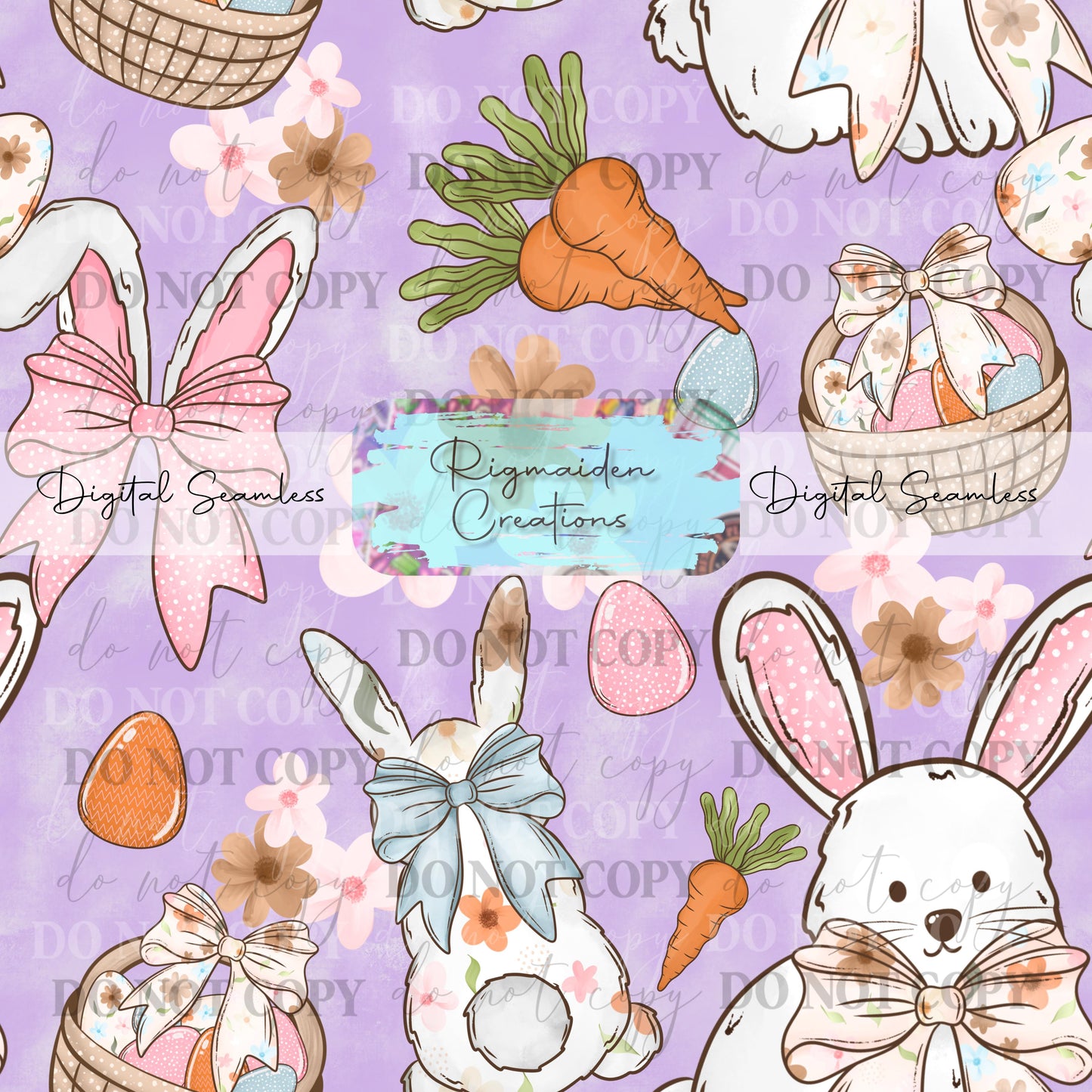 Purple Easter Bunnies Seamless Digital PNG