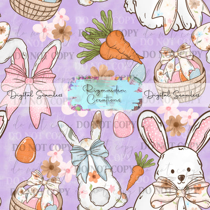 Purple Easter Bunnies Seamless Digital PNG