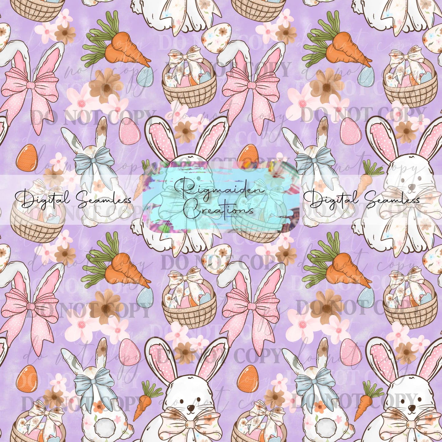 Purple Easter Bunnies Seamless Digital PNG
