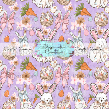 Purple Easter Bunnies Seamless Digital PNG