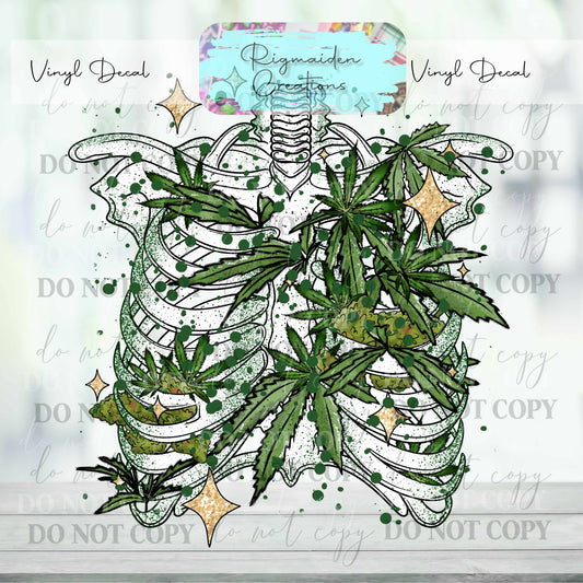 Skeleton Rib Cage  Weed Vinyl Decal