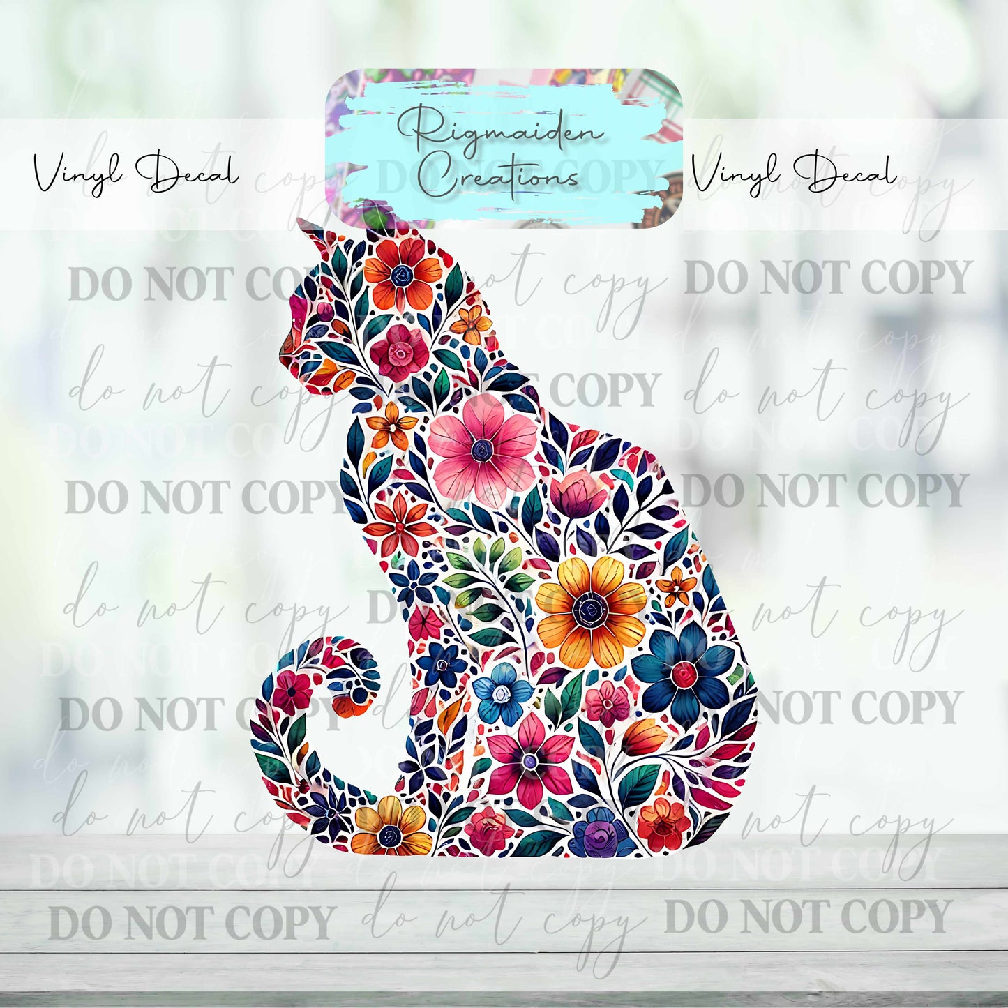 Floral Cat Vinyl Decal