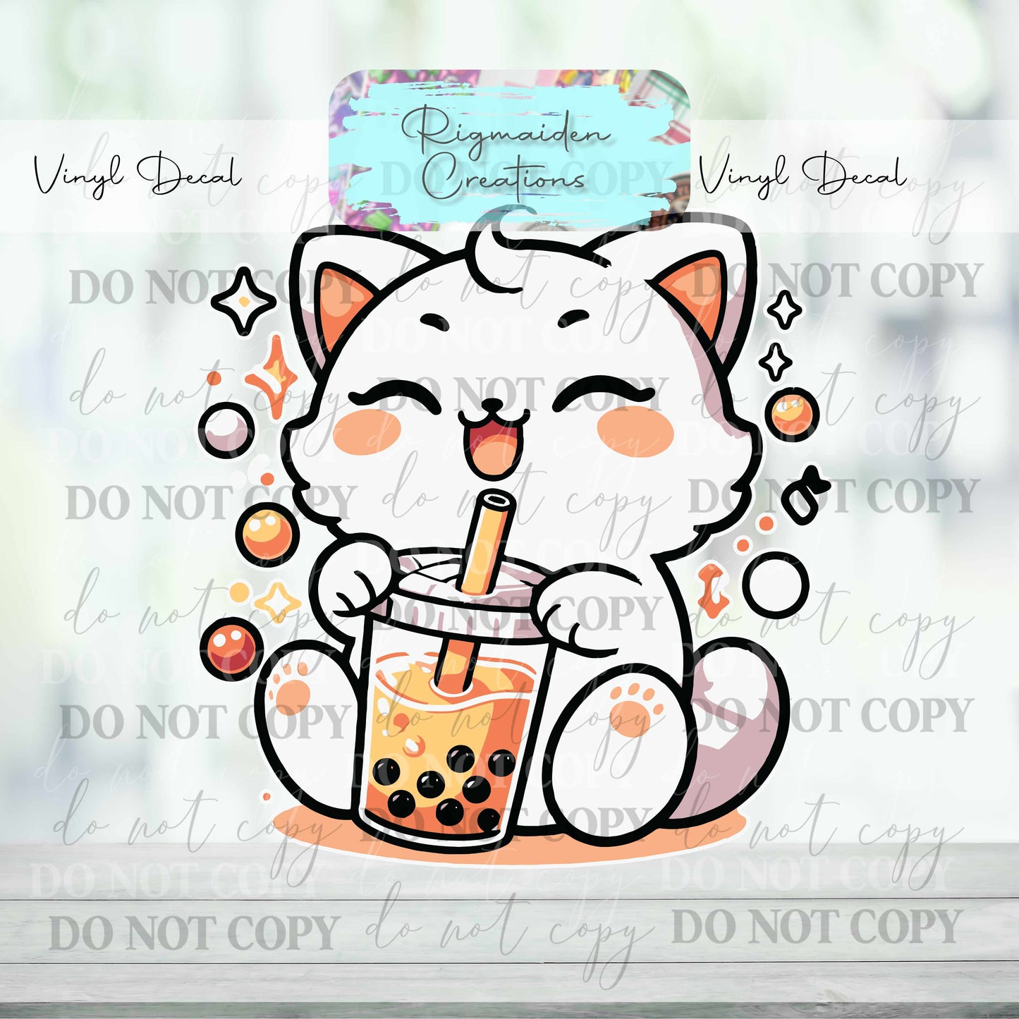 Bubble Tea Cat Vinyl Decal