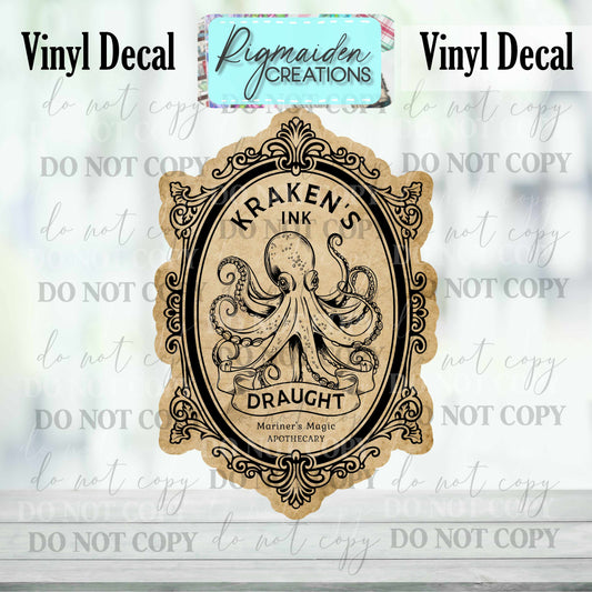 Kraken's Ink Draught Potion Label Vinyl Decal