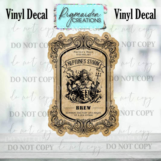 Neptune's Storm Brew Potion Label Vinyl Decal