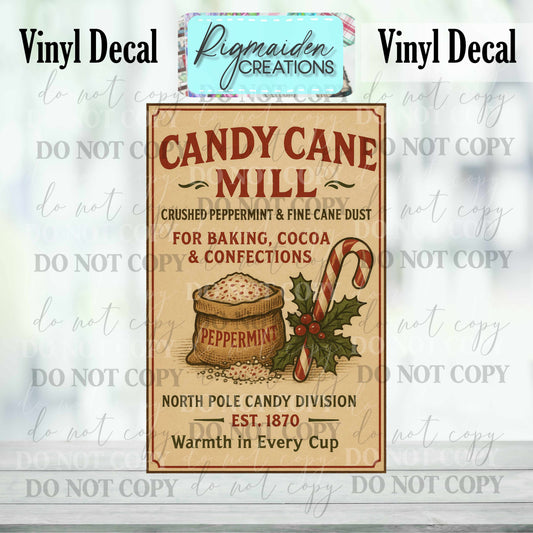Candy Cane Mill Christmas Label Decal