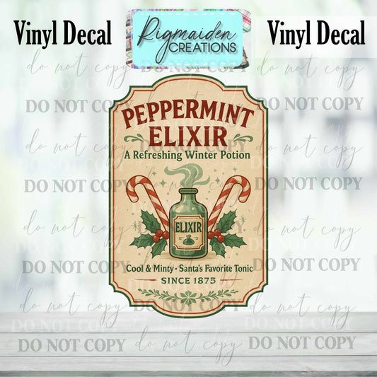 Peppermint Elixir Christmas Label Decal