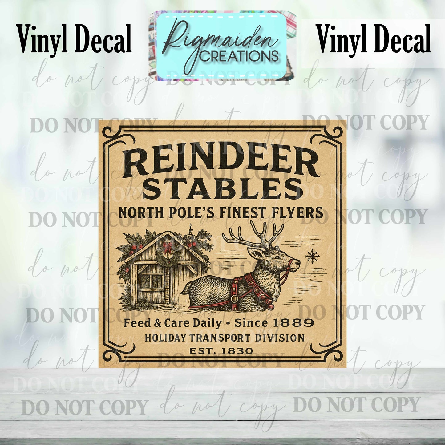 Reindeer Stables Christmas Label Decal