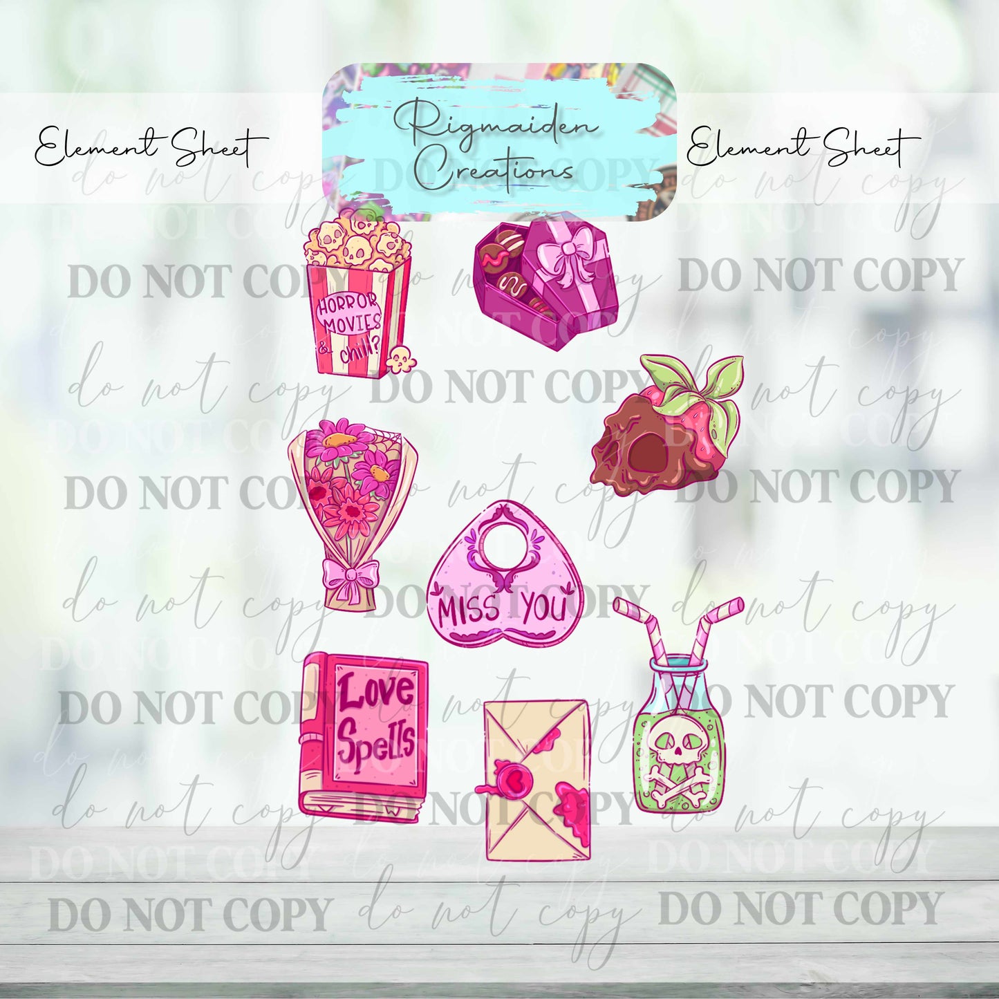 Spooky Valentine's Day 4"x6" Element Sheet