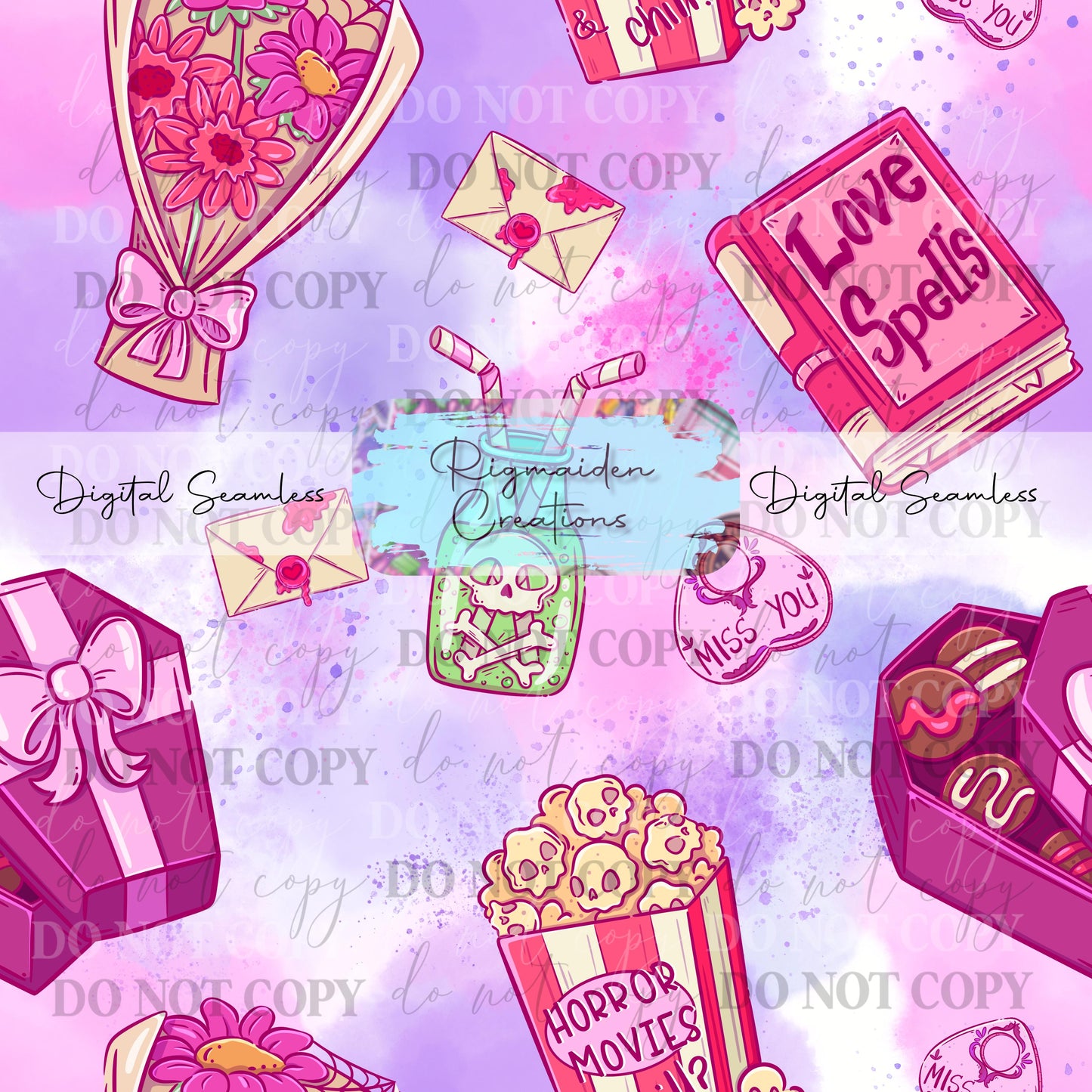 Spooky Valentine's Treats Seamless Digital PNG