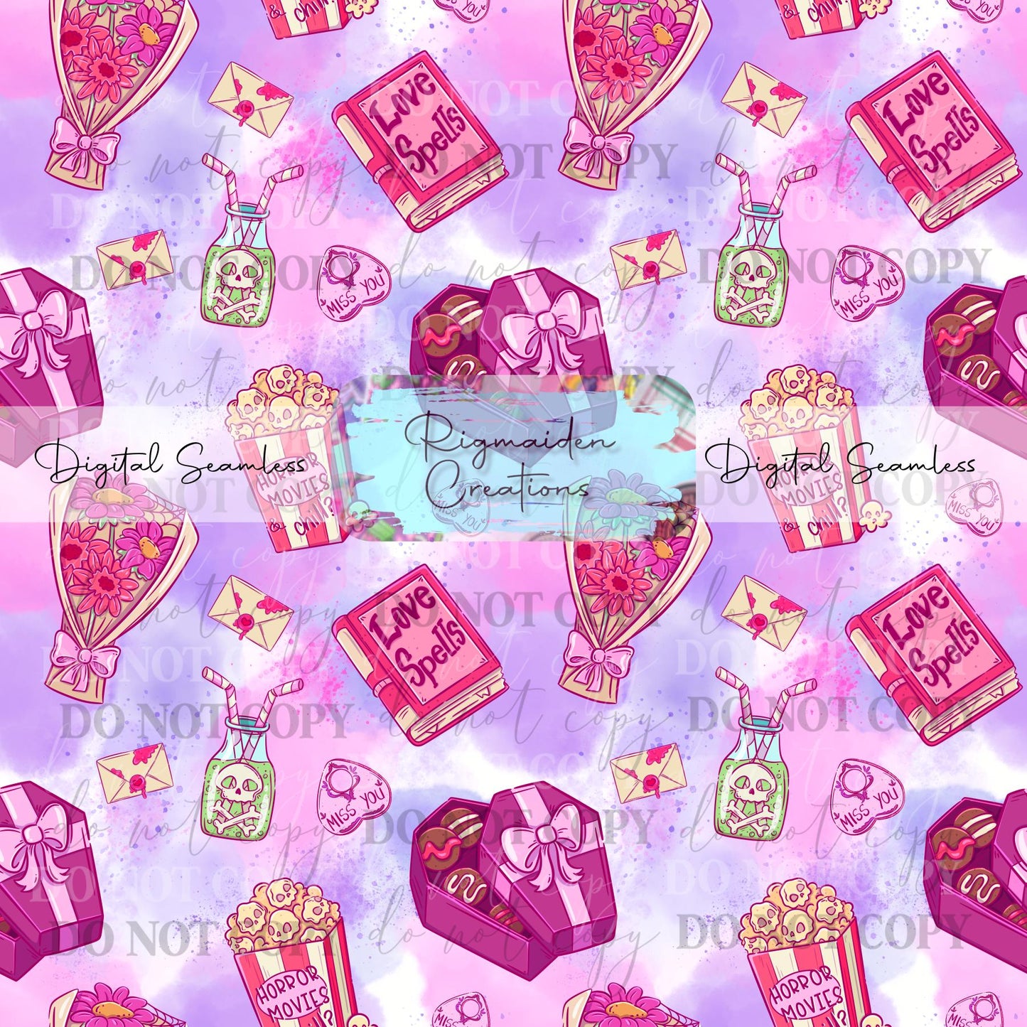 Spooky Valentine's Treats Seamless Digital PNG