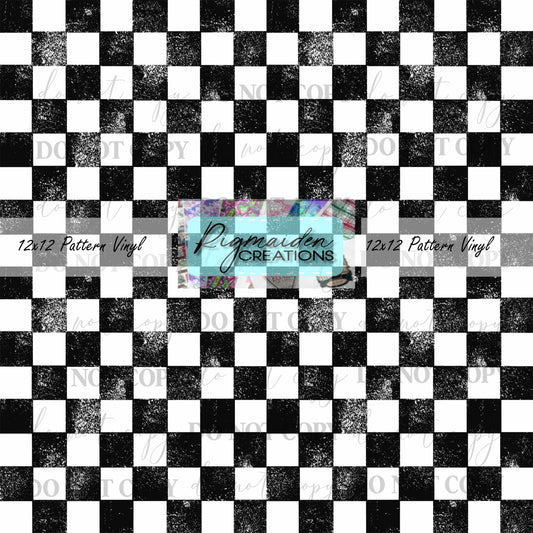 Black Grunge Distressed Checkered Vinyl