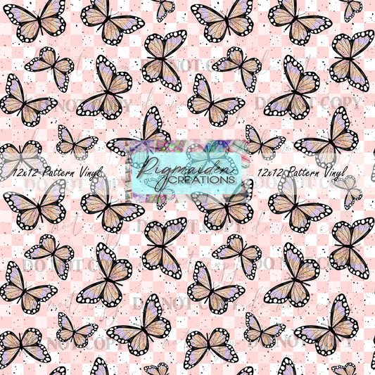 Pink Checkered Butterflies Vinyl