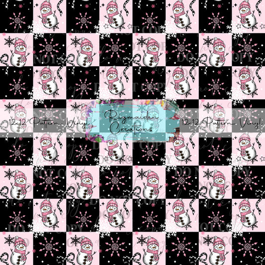 Pink Checker Snowmen Vinyl