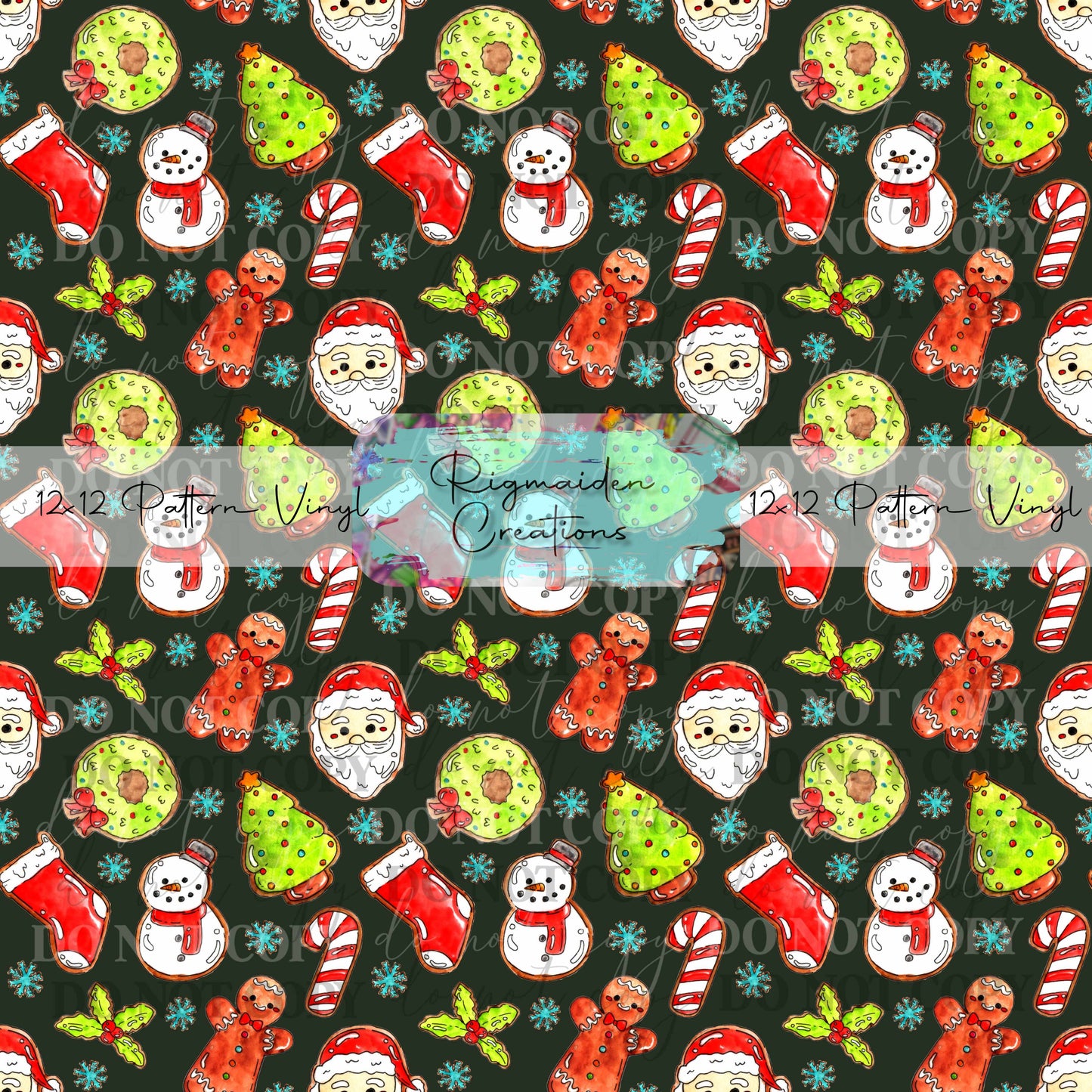 Green and Red Christmas Cookies (Dark) Vinyl