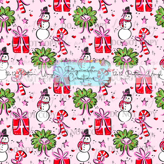Christmas Doodles Pink Vinyl