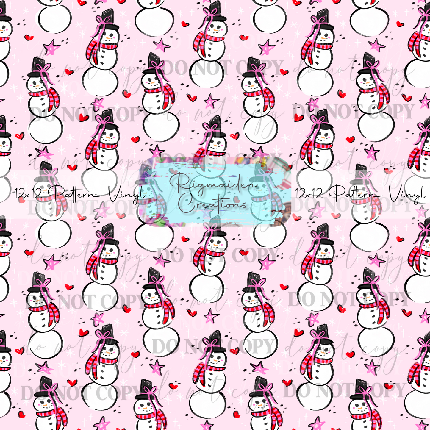 Snowman Doodles Pink Vinyl