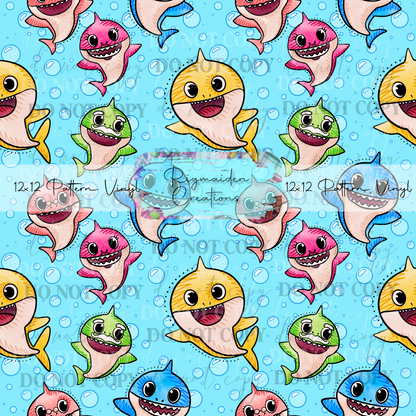 Baby Shark Blue Background Seamless Digital PNG