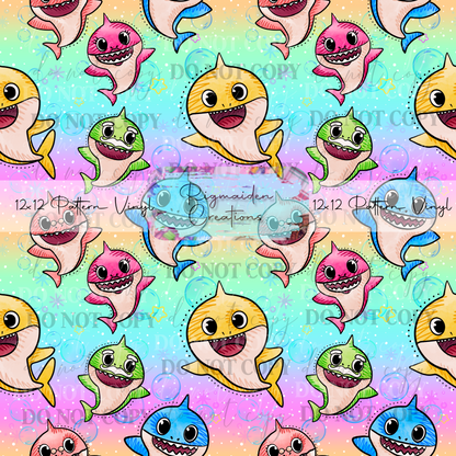 Baby Shark Rainbow Ombre Background Seamless Digital PNG