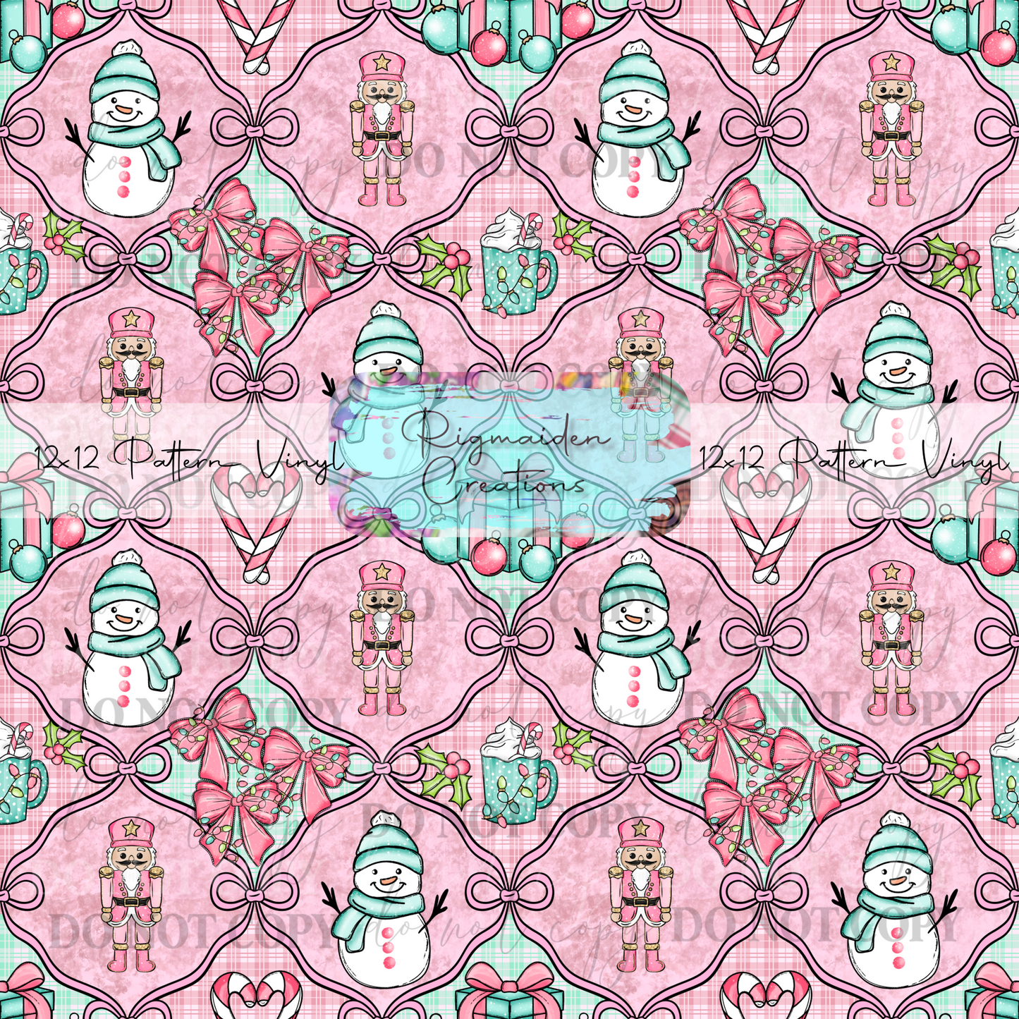 Pink Pastel Coquette Christmas Seamless Digital PNG