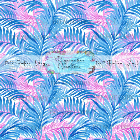 Blue and Pink Tropical Leaves Vinyl