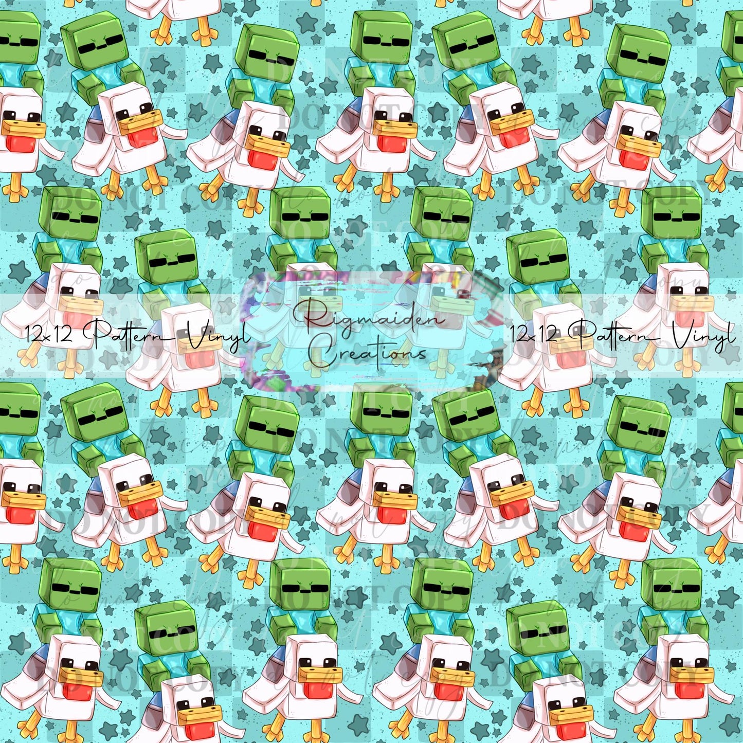 Minecraft Chickens Blue Vinyl