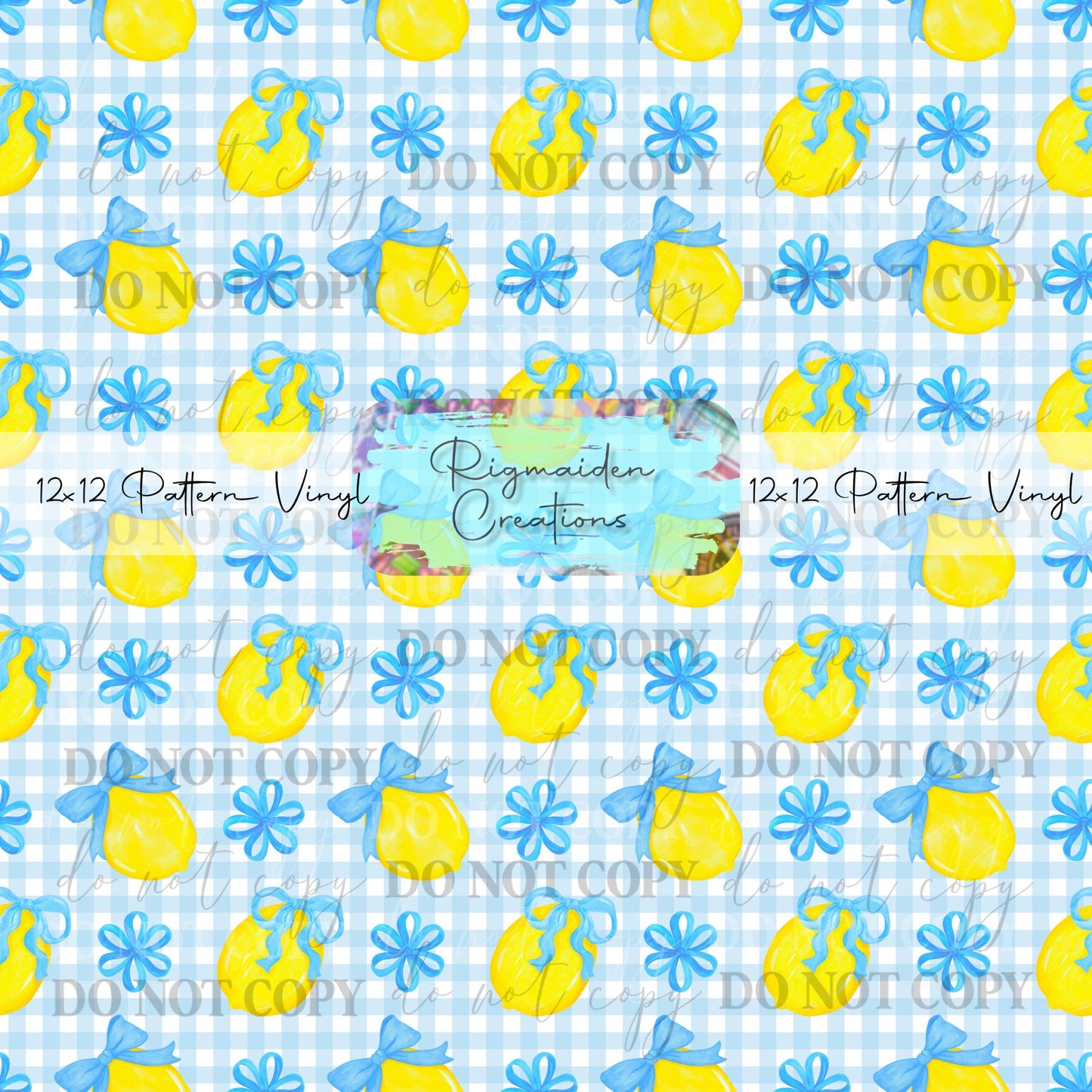 Lemons Gingham Pastel Blue Vinyl