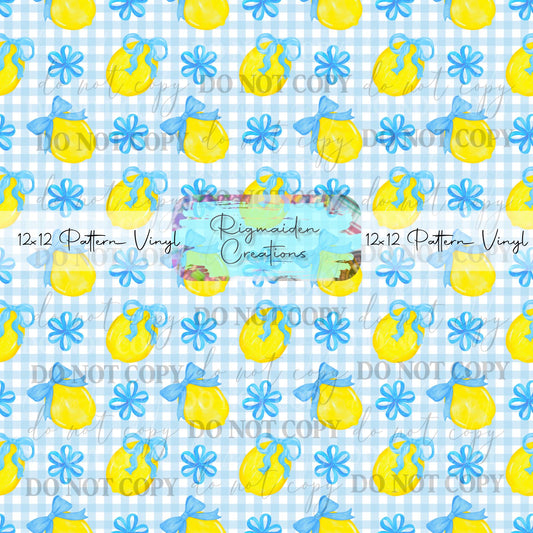 Lemons Gingham Pastel Blue Vinyl