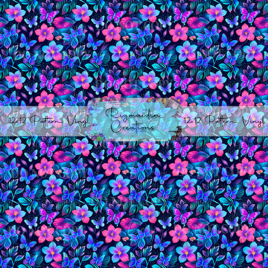 Neon Butterfly Floral Vinyl
