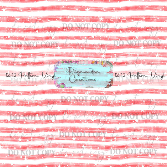 Watercolor Red And White Stars And Stripes Vinyl