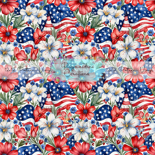 Patriotic Floral And Greenery Vinyl