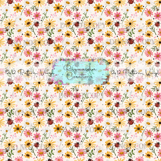 Ladybugs And Pastel Flowers Vinyl