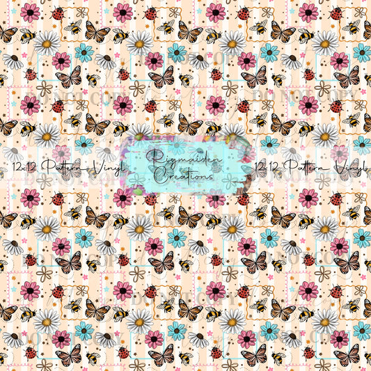 Striped Insect And Floral Vinyl